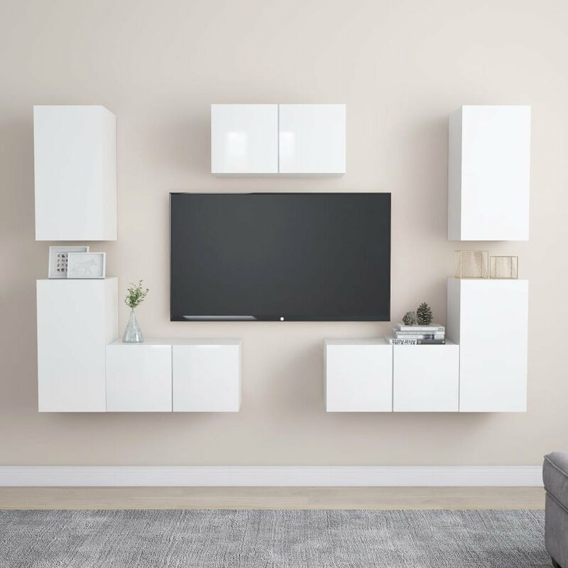 

Juego de mueble para TV de 7 piezas aglomerado blanco brillante