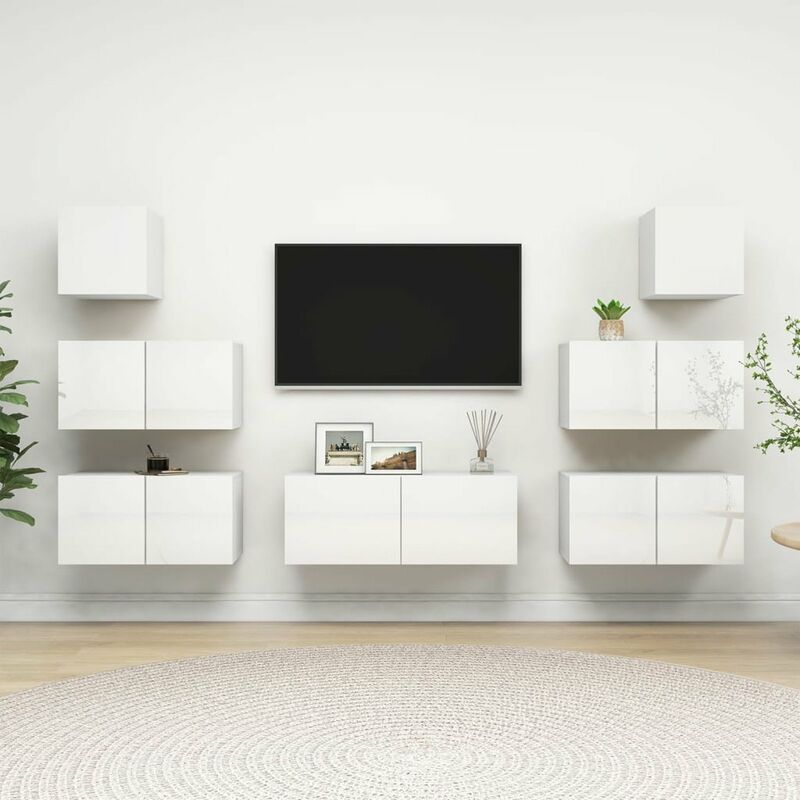 

Juego de mueble para TV de 7 piezas aglomerado blanco brillante