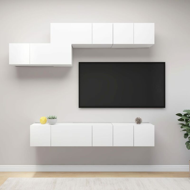 

Juego de mueble para TV de 7 piezas aglomerado blanco brillante