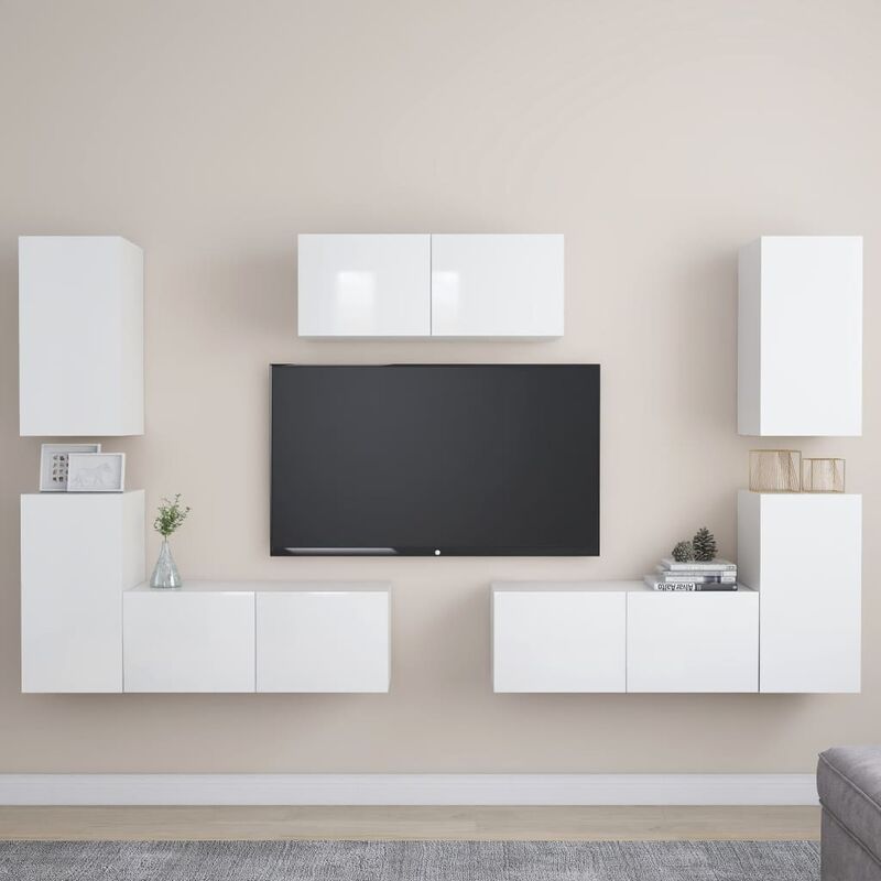 

Juego de mueble para TV de 7 piezas aglomerado blanco brillante