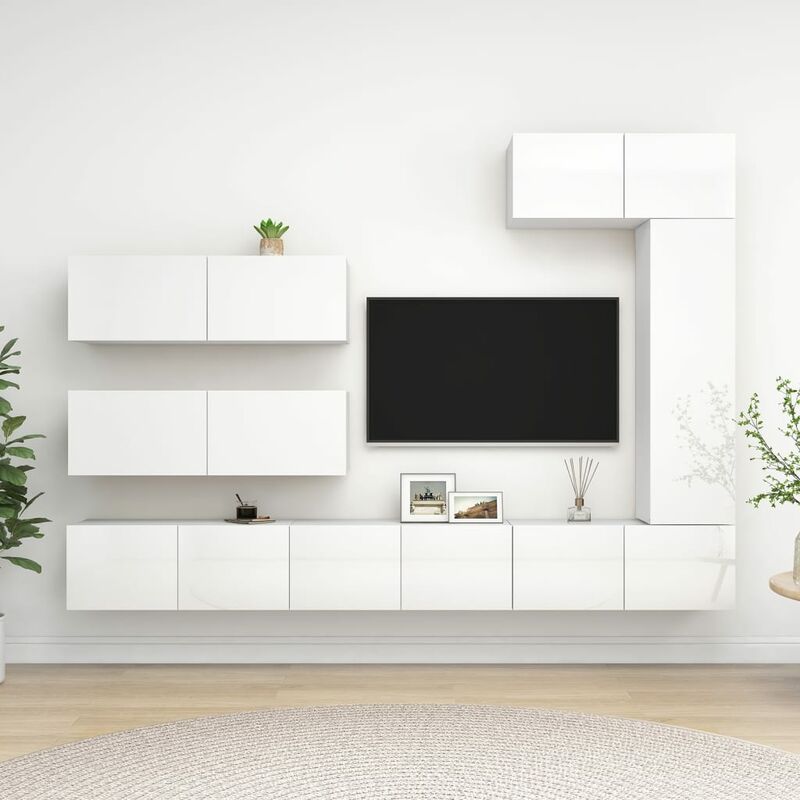 

Juego de mueble para TV de 7 piezas aglomerado blanco brillante