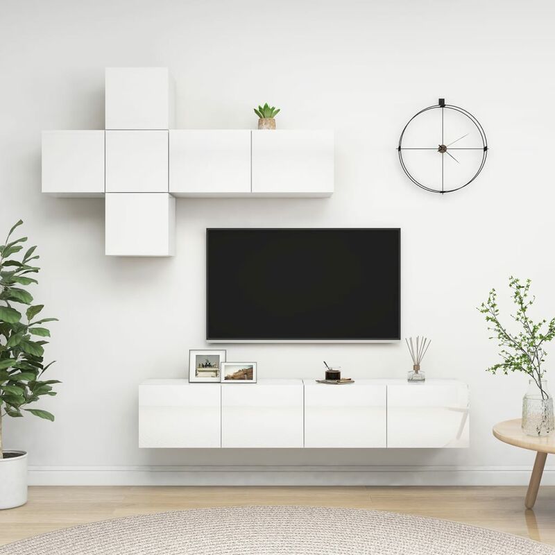 

Juego de mueble para TV de 7 piezas aglomerado blanco brillante