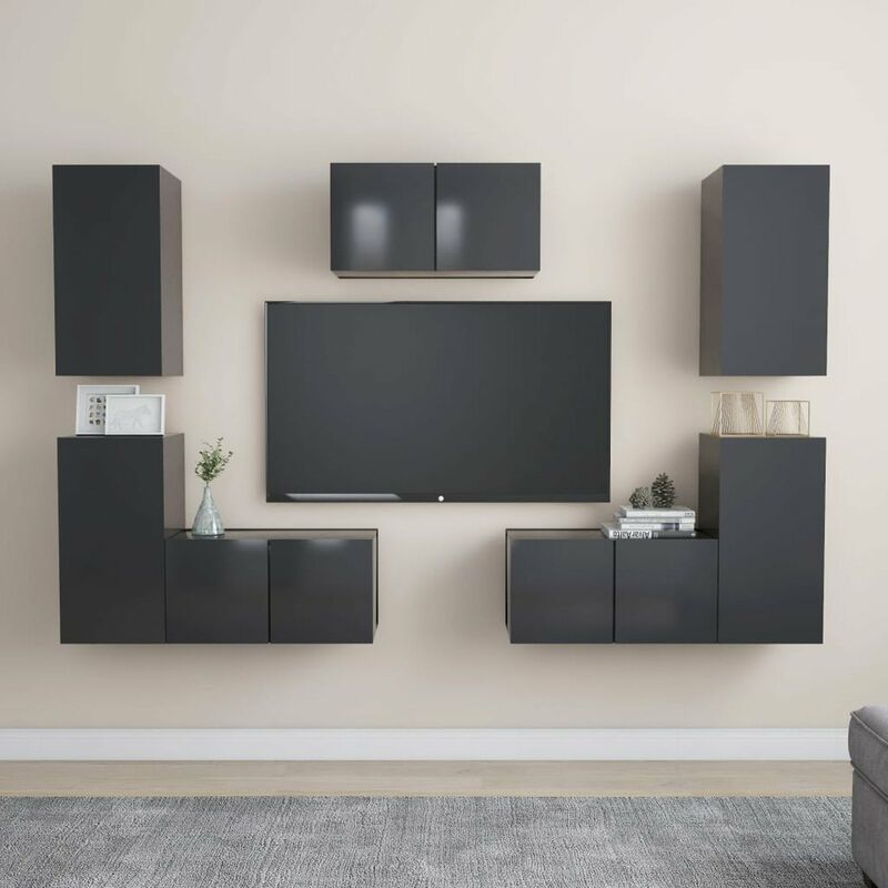 

Juego de mueble para TV de 7 piezas aglomerado gris