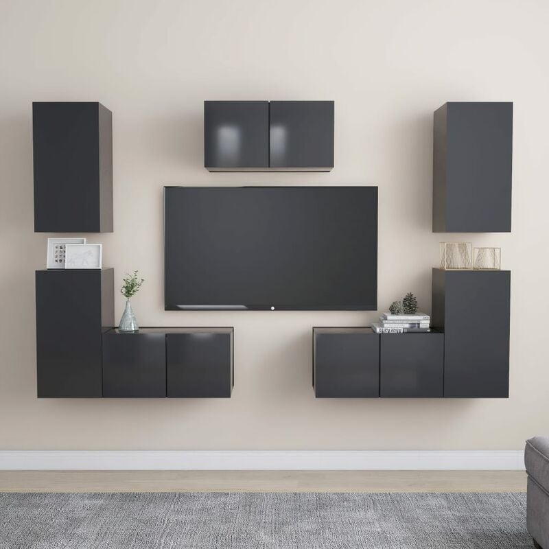 

Juego de mueble para TV de 7 piezas aglomerado gris