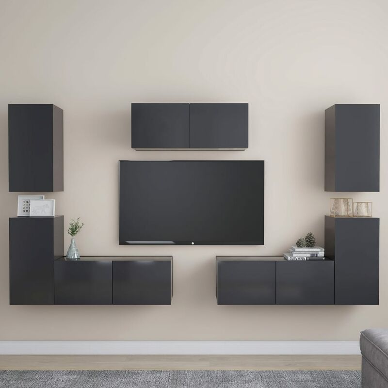 

Juego de mueble para TV de 7 piezas aglomerado gris