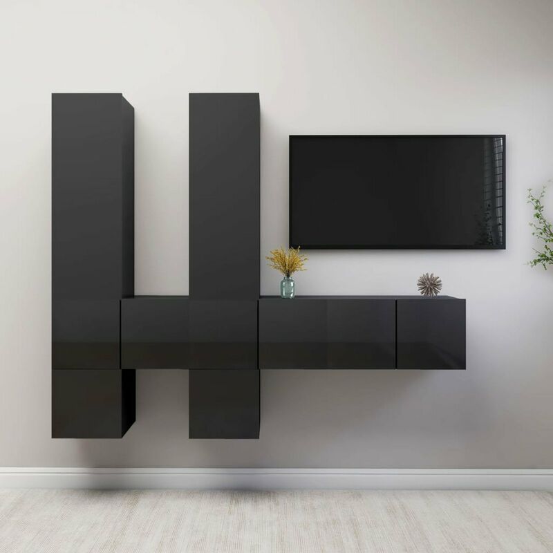 

Happyshopping - Juego de mueble para TV de 7 piezas aglomerado gris brillante