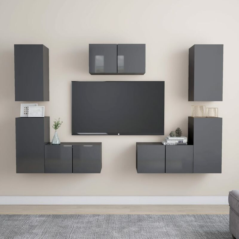 

Juego de mueble para TV de 7 piezas aglomerado gris brillante