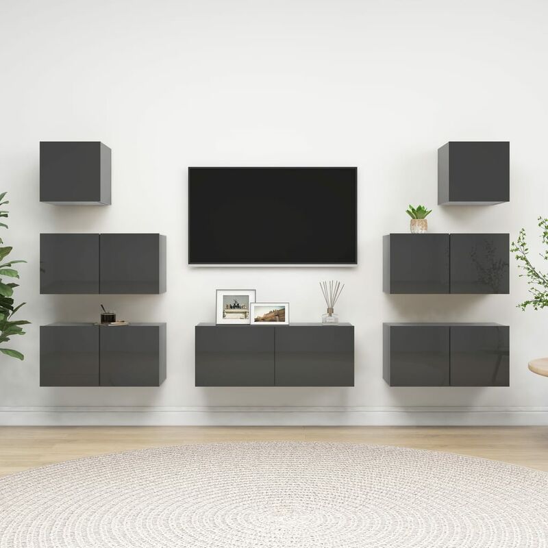

Juego de mueble para TV de 7 piezas aglomerado gris brillante