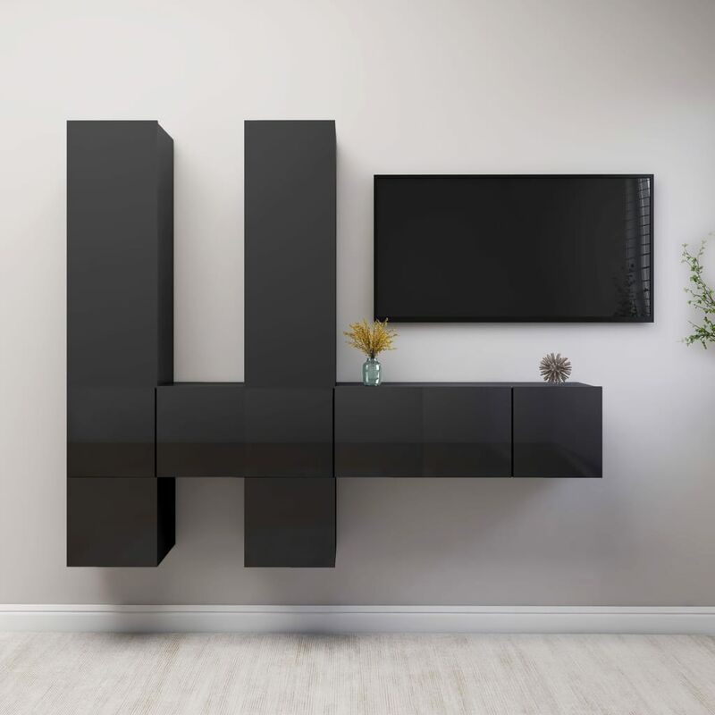 

Juego de mueble para TV de 7 piezas aglomerado gris brillante
