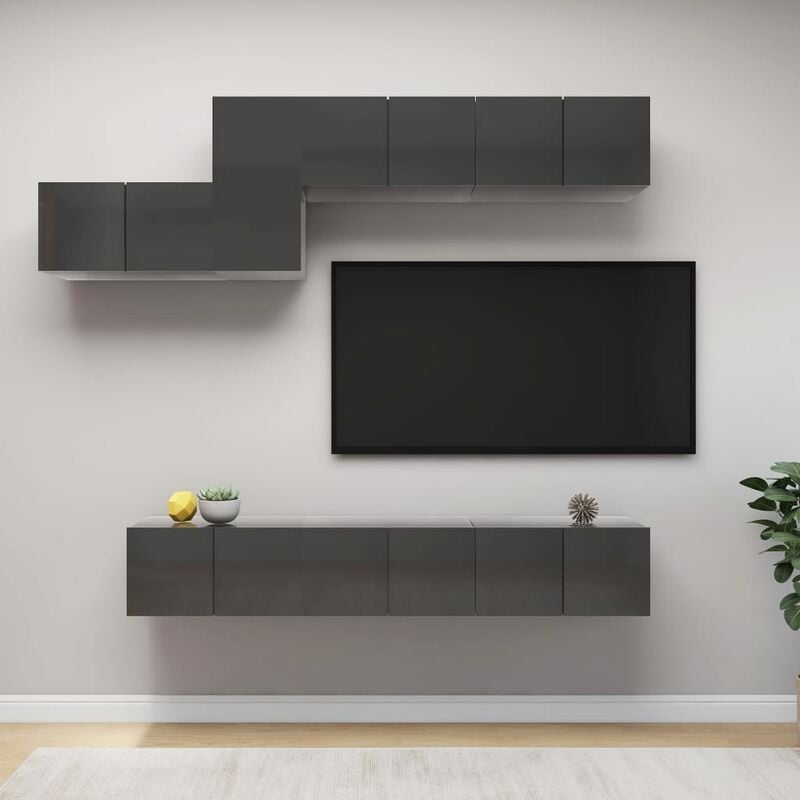 

Juego de mueble para TV de 7 piezas aglomerado gris brillante