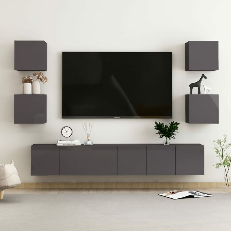 

Juego de mueble para TV de 7 piezas aglomerado gris brillante