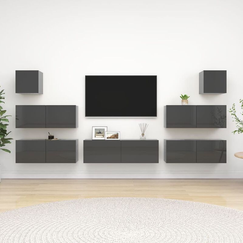 

Juego de mueble para TV de 7 piezas aglomerado gris brillante