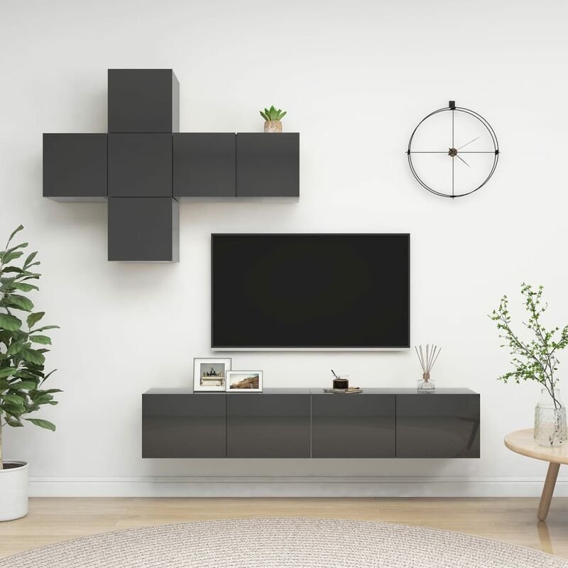 

Juego de mueble para TV de 7 piezas aglomerado gris brillante