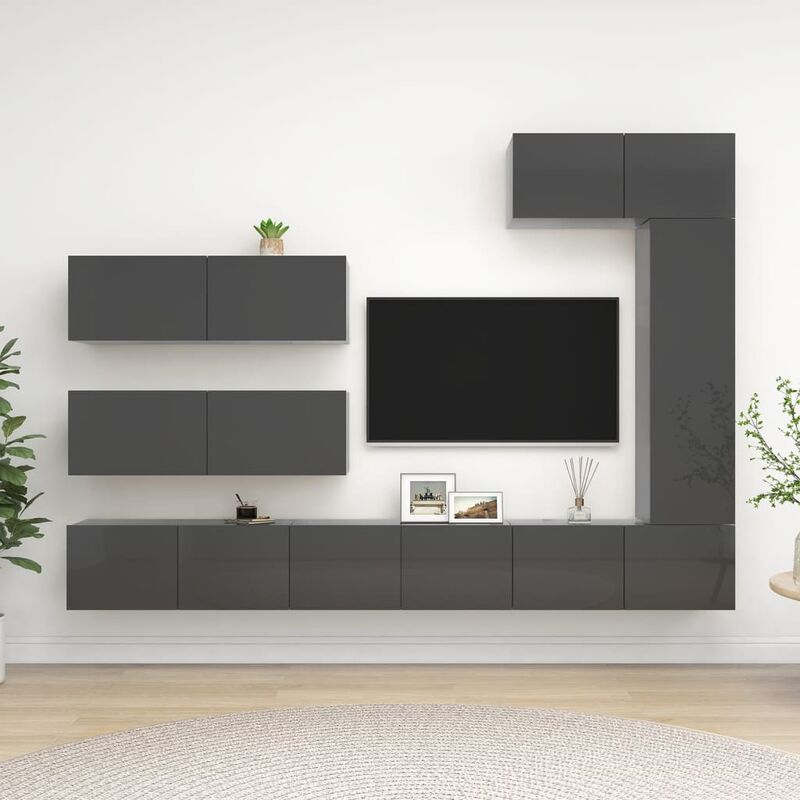 

Juego de mueble para TV de 7 piezas aglomerado gris brillante