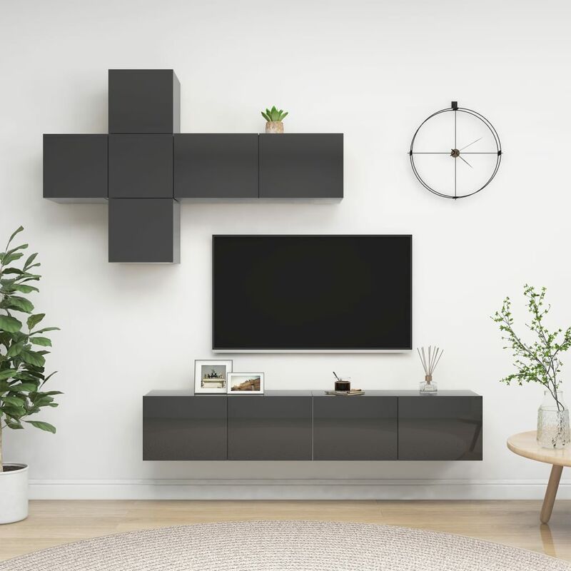 

Juego de mueble para TV de 7 piezas aglomerado gris brillante