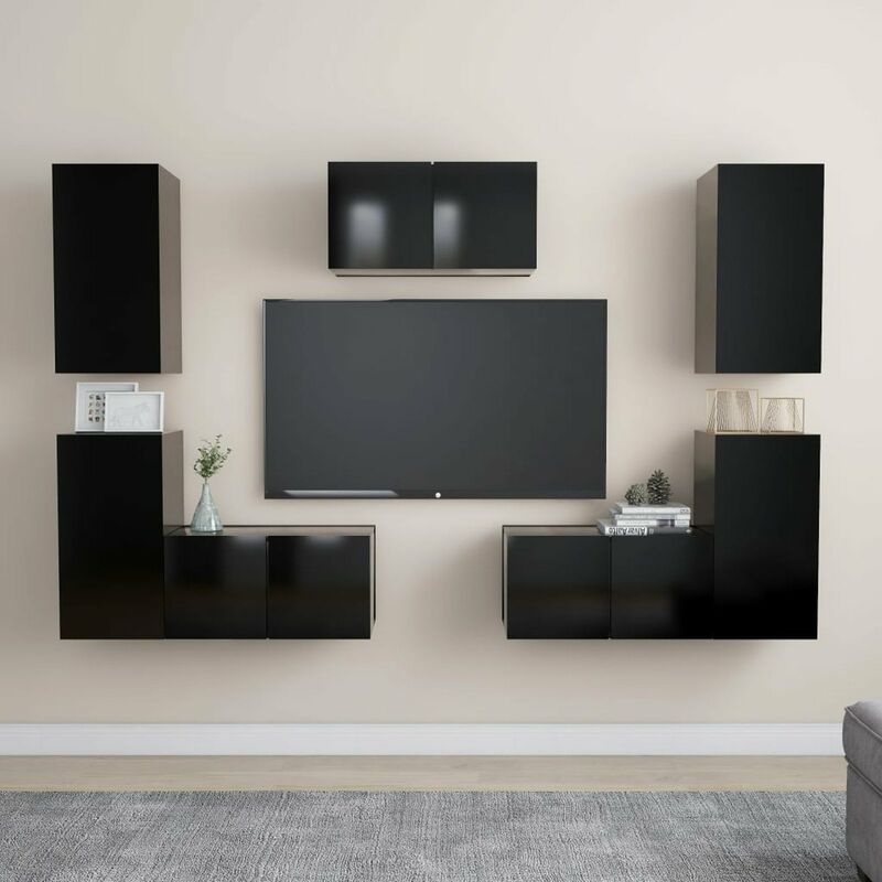 

Juego de mueble para TV de 7 piezas aglomerado negro