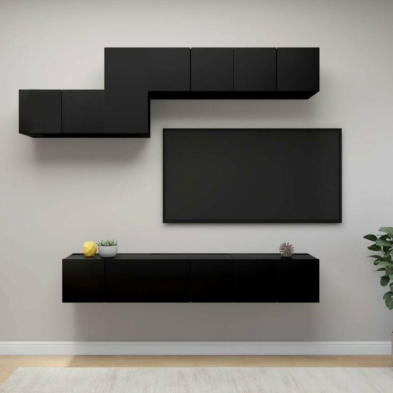 

Juego de mueble para TV de 7 piezas aglomerado negro