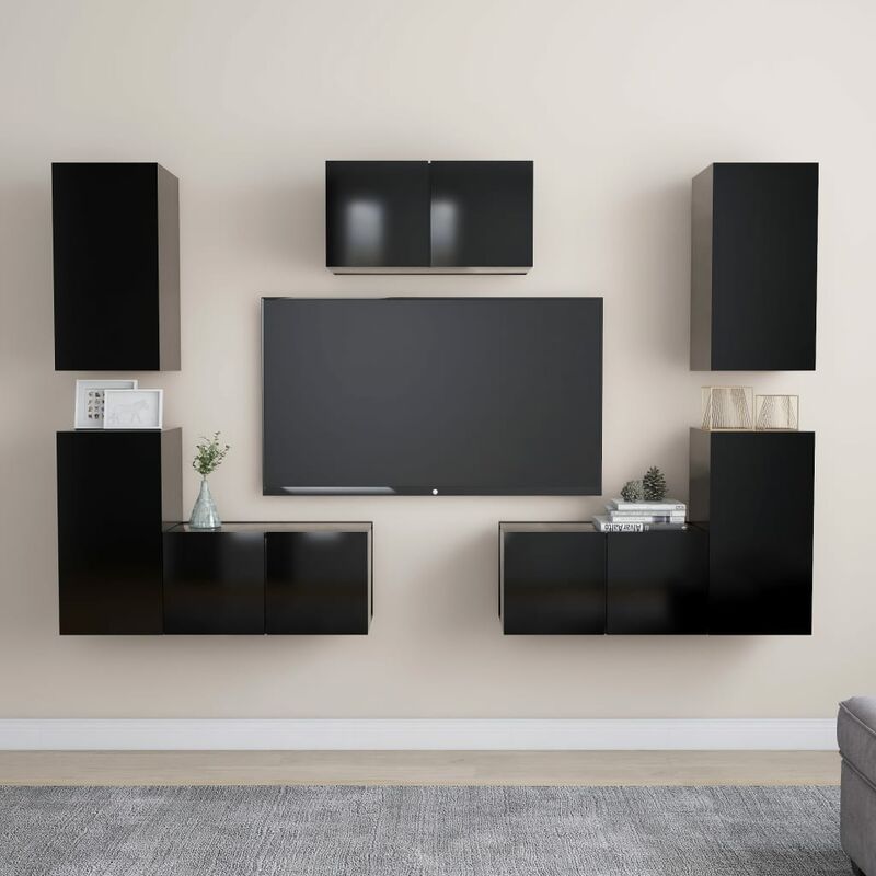 

Juego de mueble para TV de 7 piezas aglomerado negro
