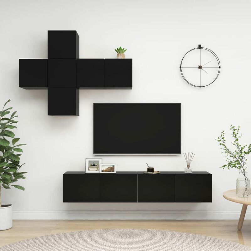 

Juego de mueble para TV de 7 piezas aglomerado negro