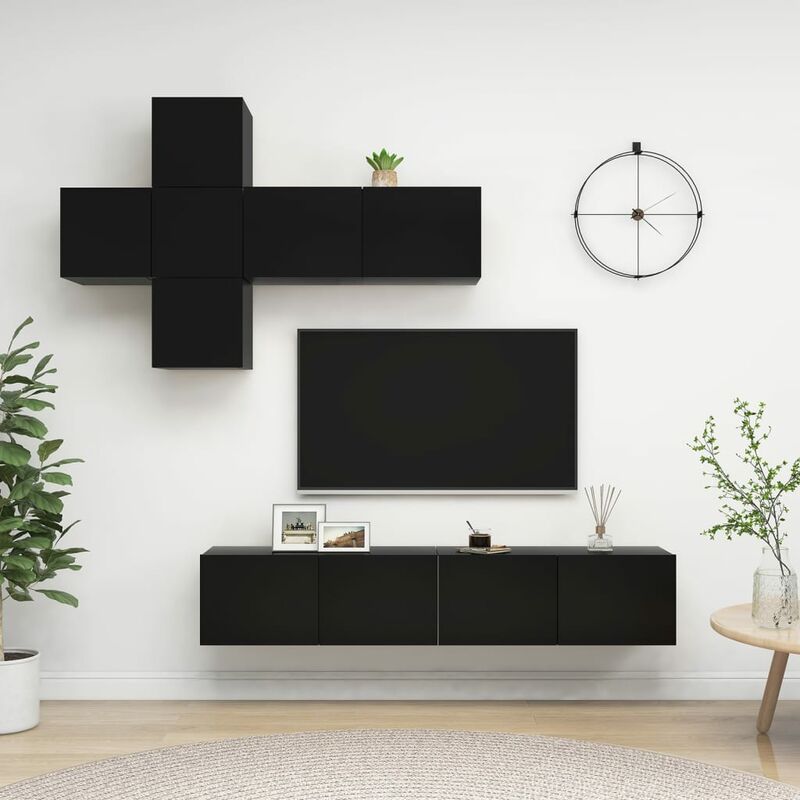 

Juego de mueble para TV de 7 piezas aglomerado negro