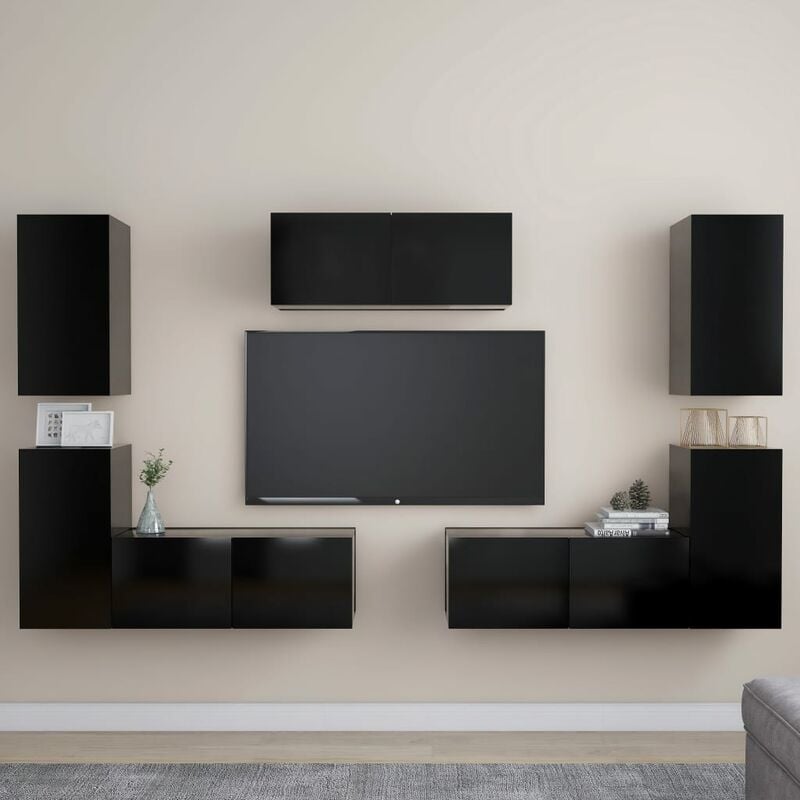 

Juego de mueble para TV de 7 piezas aglomerado negro