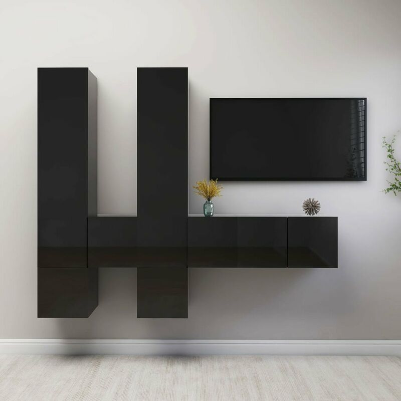 

Juego de mueble para TV de 7 piezas aglomerado negro brillante