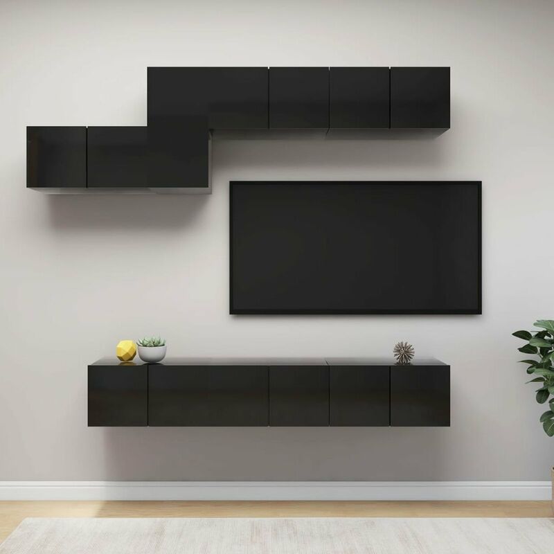 

Juego de mueble para TV de 7 piezas aglomerado negro brillante