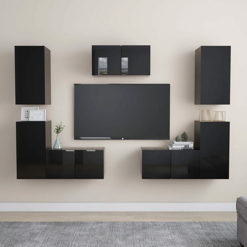 

Juego de mueble para TV de 7 piezas aglomerado negro brillante