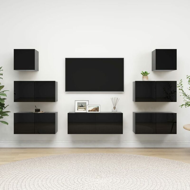 

Juego de mueble para TV de 7 piezas aglomerado negro brillante