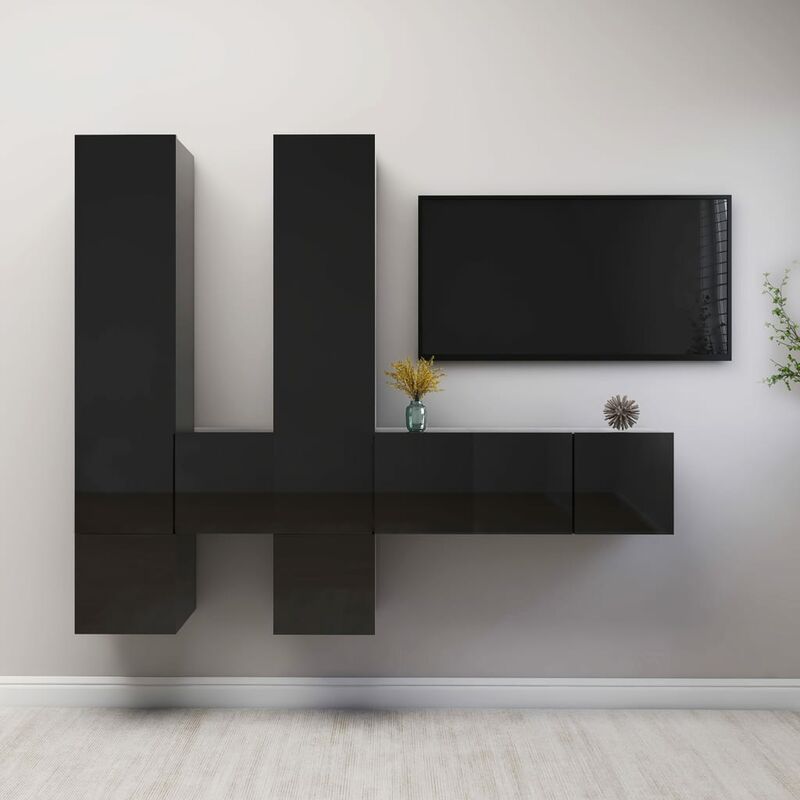 

Juego de mueble para TV de 7 piezas aglomerado negro brillante
