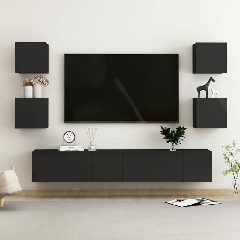 

Juego de mueble para TV de 7 piezas aglomerado negro brillante