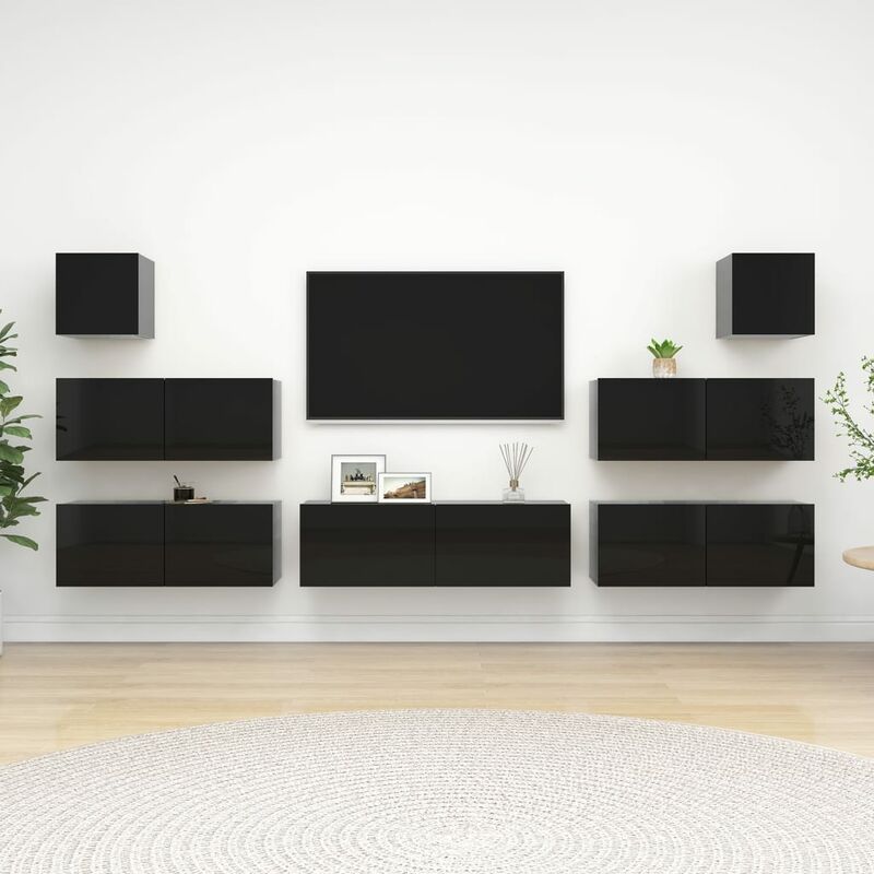 

Juego de mueble para TV de 7 piezas aglomerado negro brillante