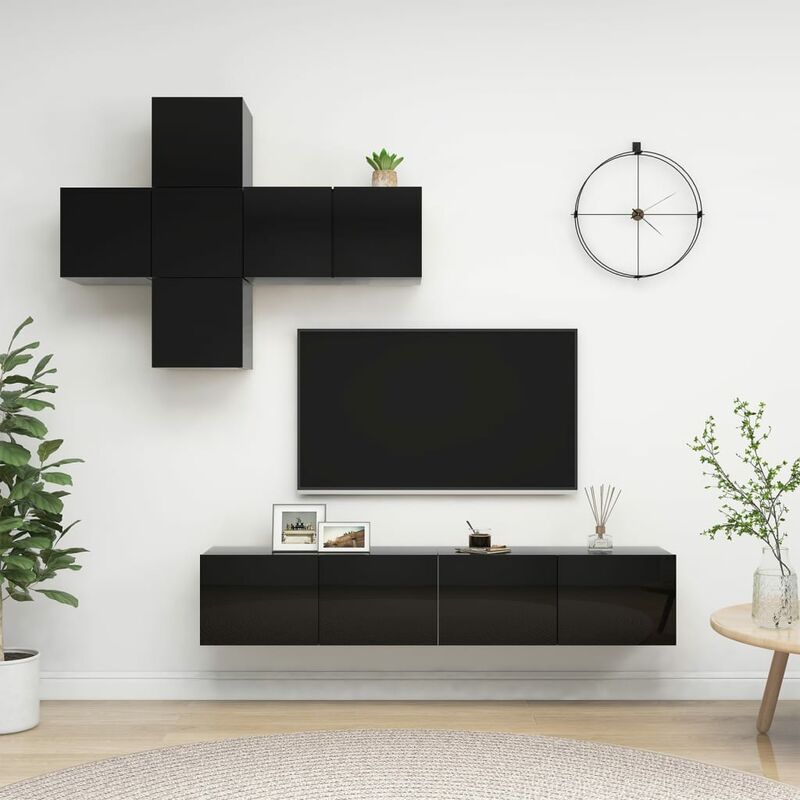 

Juego de mueble para TV de 7 piezas aglomerado negro brillante