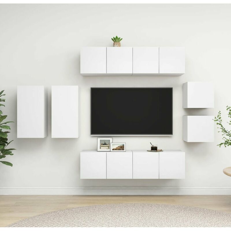 

Happyshopping - Juego de mueble para TV de 8 piezas aglomerado blanco