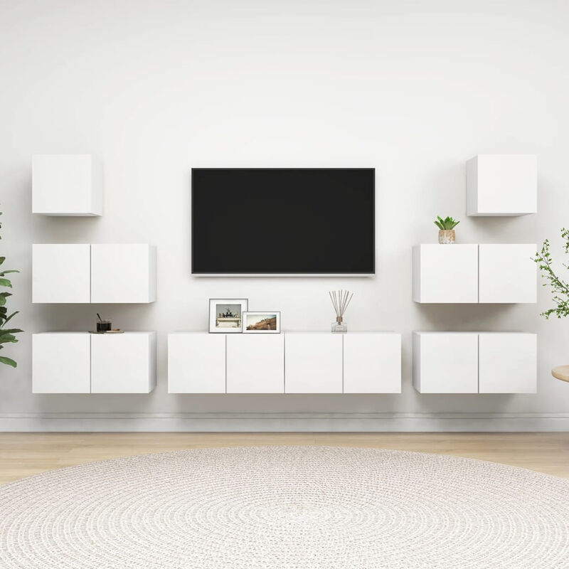 

Happyshopping - Juego de mueble para TV de 8 piezas aglomerado blanco