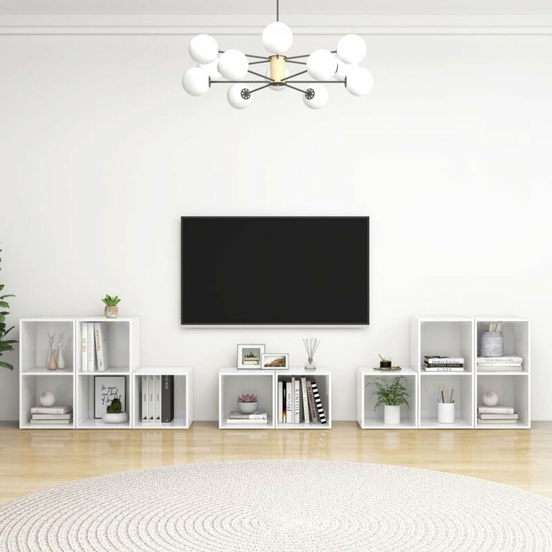 

Juego de mueble para TV de 8 piezas aglomerado blanco brillante