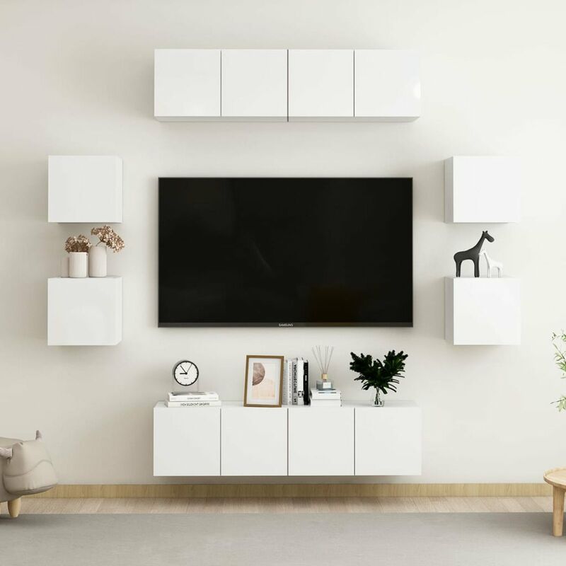

Juego de mueble para TV de 8 piezas aglomerado blanco brillante