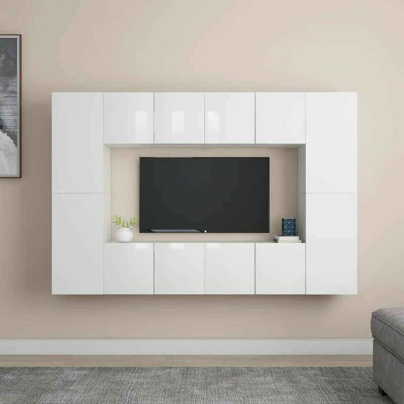 

Juego de mueble para TV de 8 piezas aglomerado blanco brillante