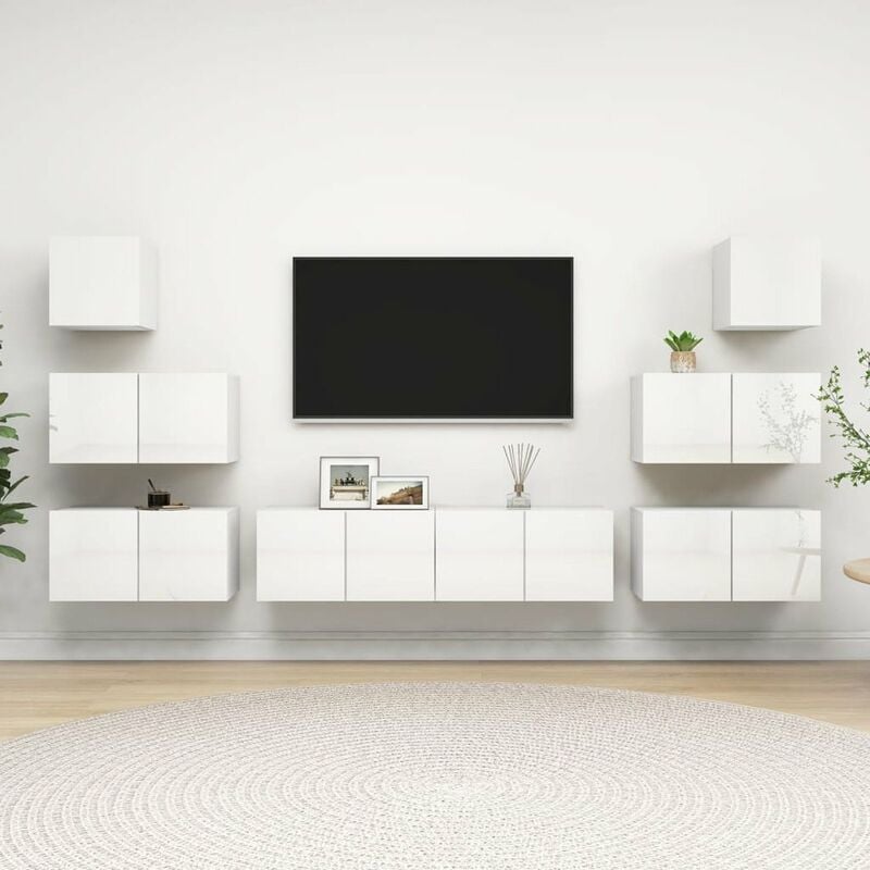 

Juego de mueble para TV de 8 piezas aglomerado blanco brillante