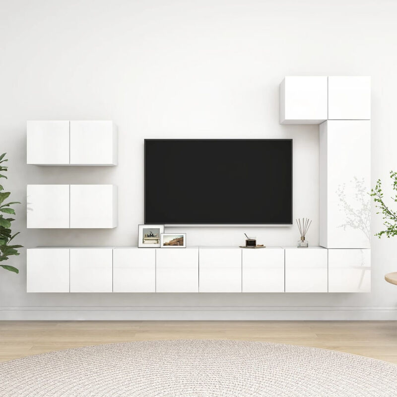 

Juego de mueble para TV de 8 piezas aglomerado blanco brillante