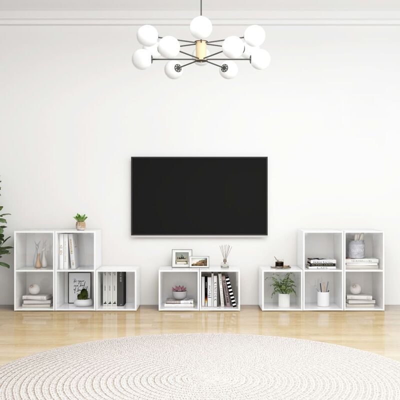 

Juego de mueble para TV de 8 piezas aglomerado blanco brillante