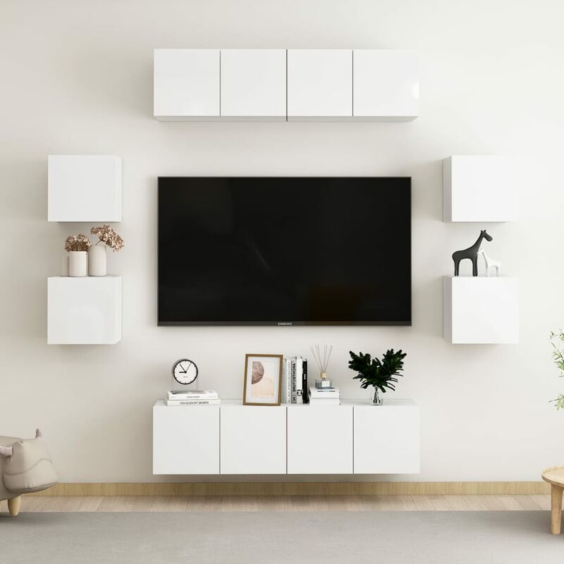 

Juego de mueble para TV de 8 piezas aglomerado blanco brillante