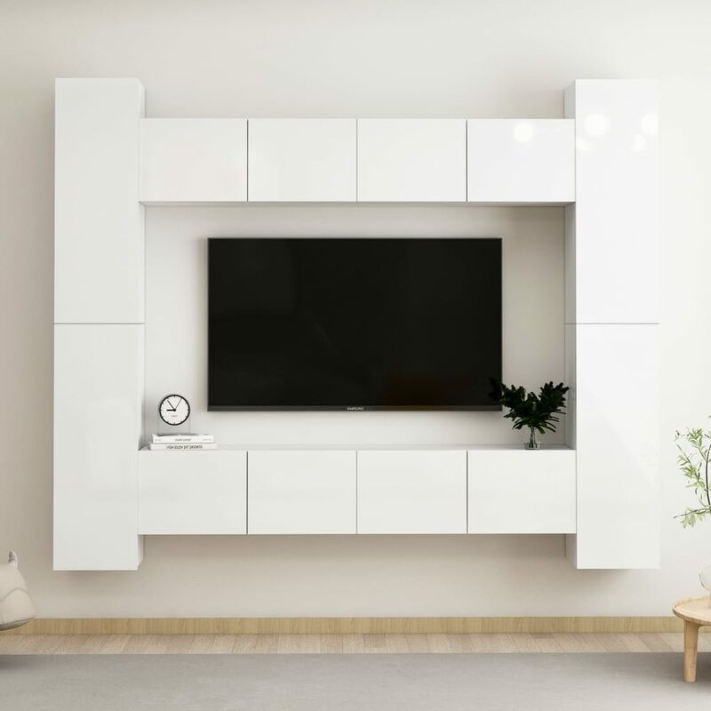 

Juego de mueble para TV de 8 piezas aglomerado blanco brillante