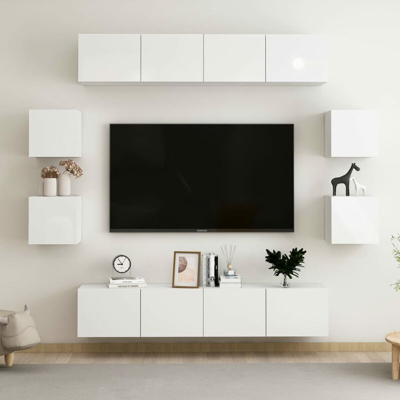 

Juego de mueble para TV de 8 piezas aglomerado blanco brillante