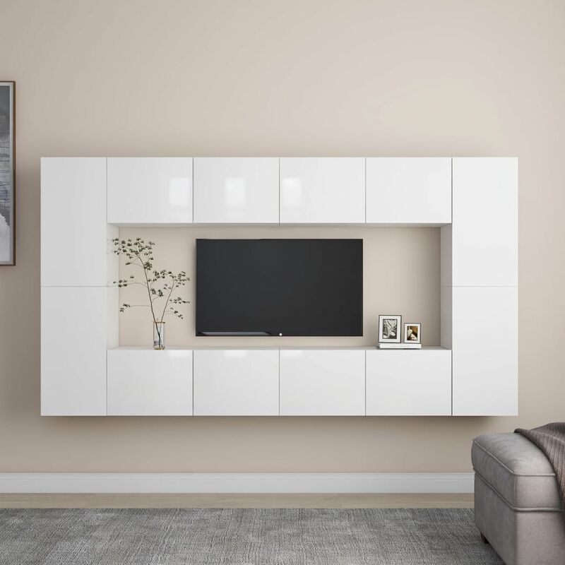 

Juego de mueble para TV de 8 piezas aglomerado blanco brillante