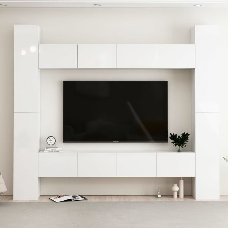 

Juego de mueble para TV de 8 piezas aglomerado blanco brillante