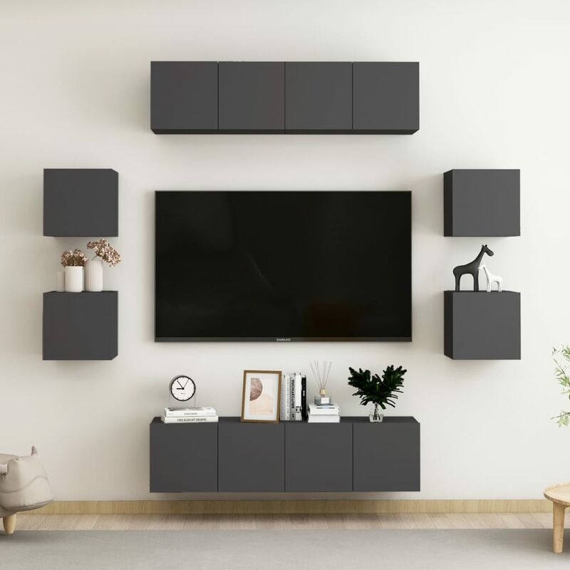 

Juego de mueble para TV de 8 piezas aglomerado gris