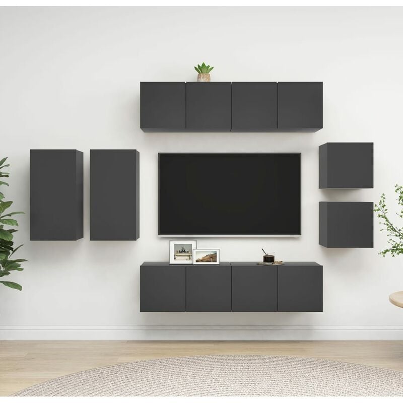 

Juego de mueble para TV de 8 piezas aglomerado gris