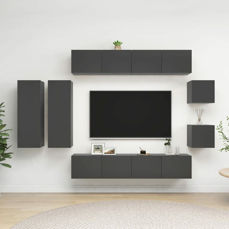 

Juego de mueble para TV de 8 piezas aglomerado gris