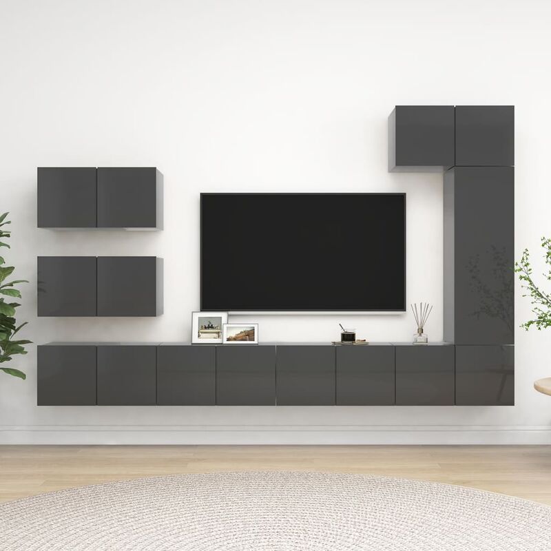 

Juego de mueble para TV de 8 piezas aglomerado gris brillante